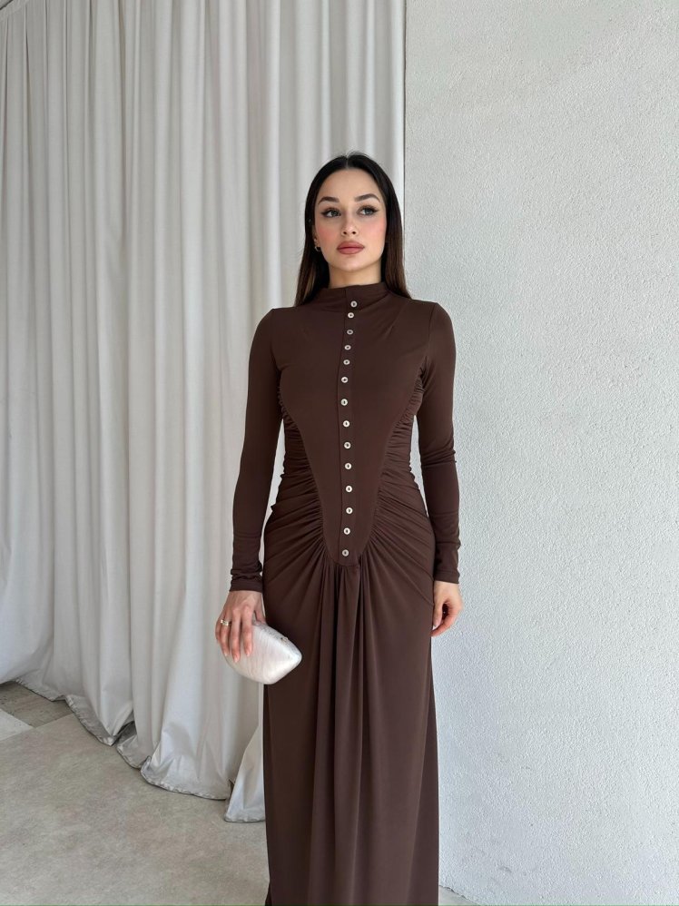 MATİLDA Maxi Elbise 8701 - Acı Kahve - Mooi Butik