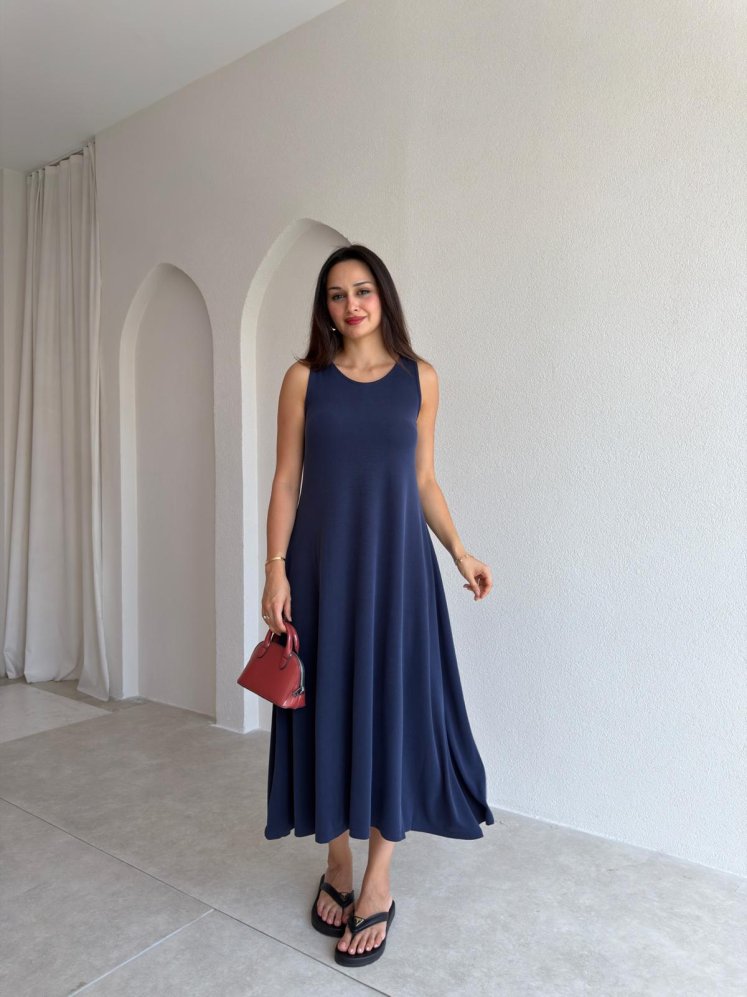 MAUREN Midi Elbise 3727 - Lacivert - Mooi Butik