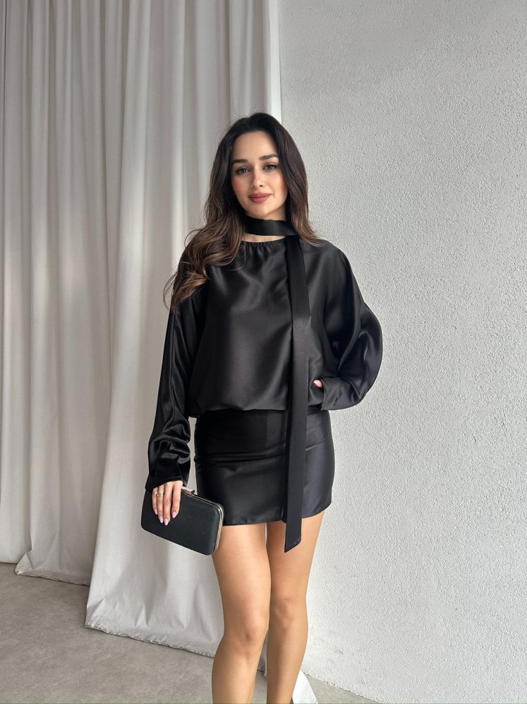 MAXİM Saten Mini Elbise 8737 - Siyah - Mooi Butik