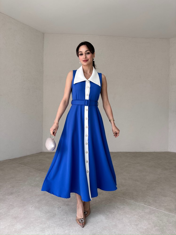 MAXWELL Midi Elbise 8083 - Saks Mavi - Mooi Butik