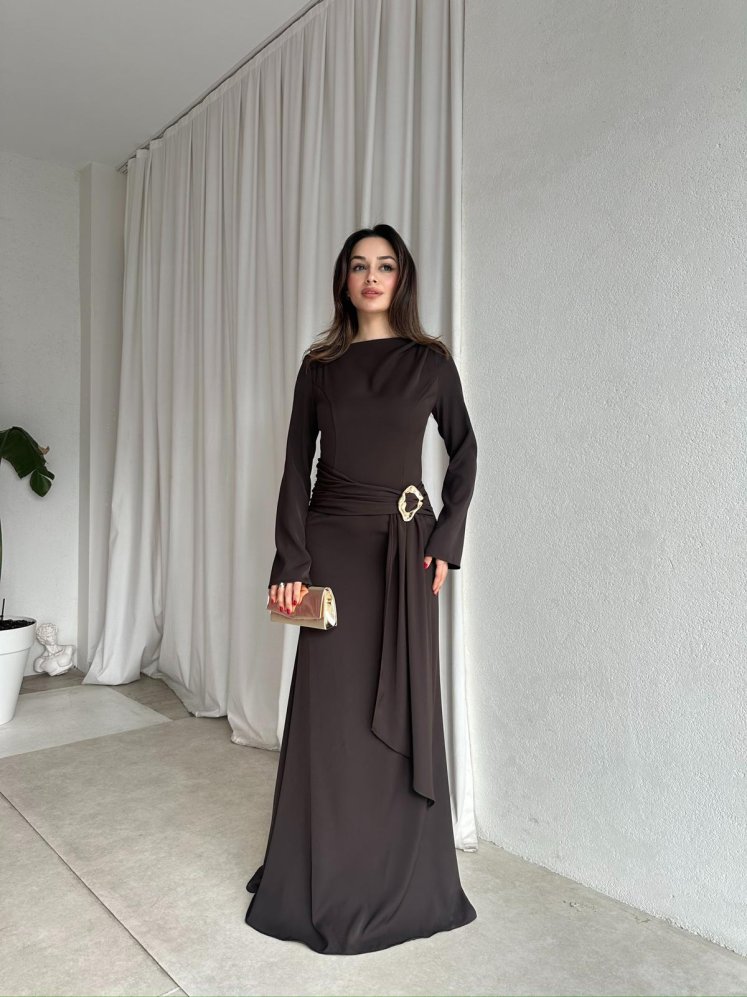 MAYBE Maxi Elbise 8654 - Acı Kahve - Mooi Butik