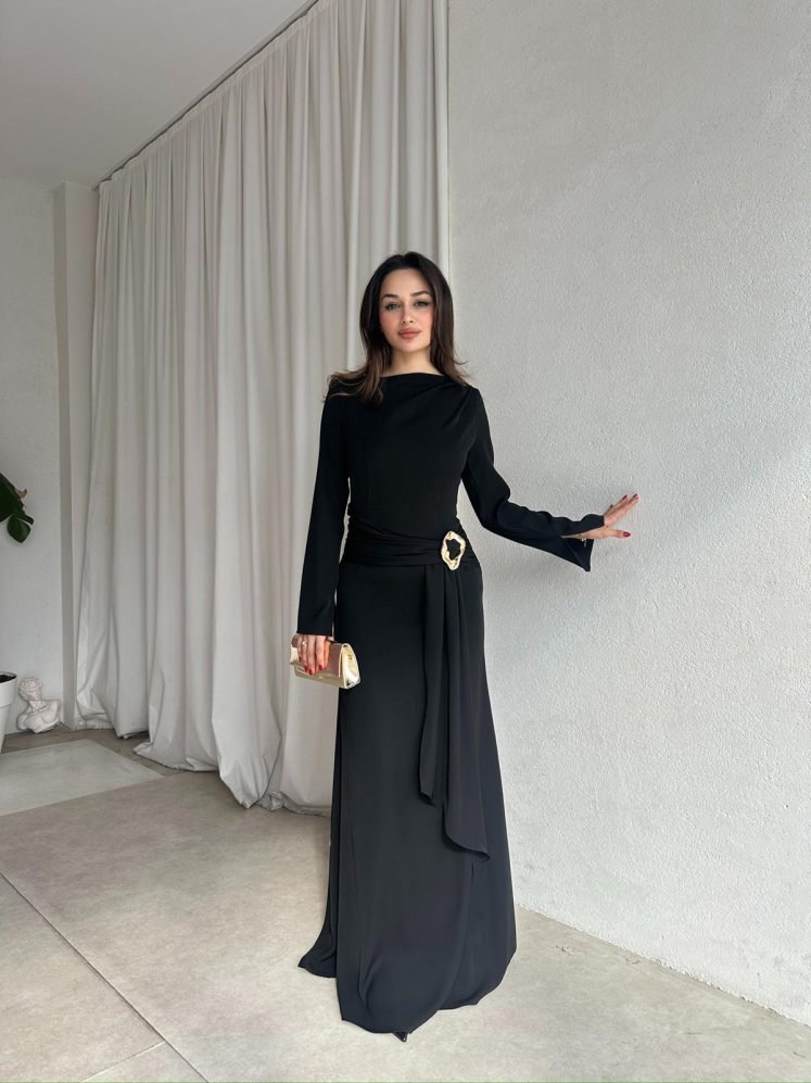 MAYBE Maxi Elbise 8654 - Siyah - Mooi Butik