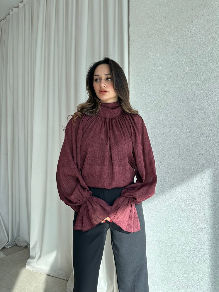 MAYER Şifon Bluz 8994 - Bordo - Mooi Butik