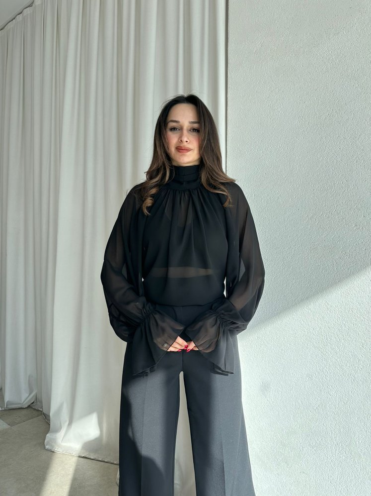  MAYER Şifon Bluz 8994 - Siyah - Mooi Butik
