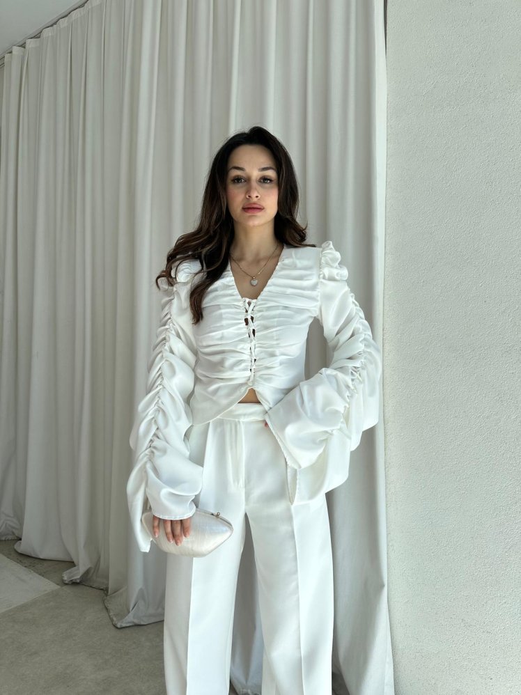 MEGHAN Bluz 8607 - Beyaz - Mooi Butik