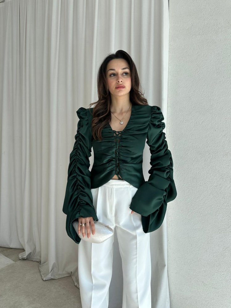 MEGHAN Bluz 8607 - Zümrüt Yeşil - Mooi Butik