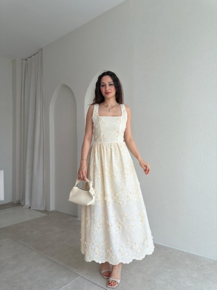MERCİ Maxi Elbise 2010 - Krem Rengi - Mooi Butik