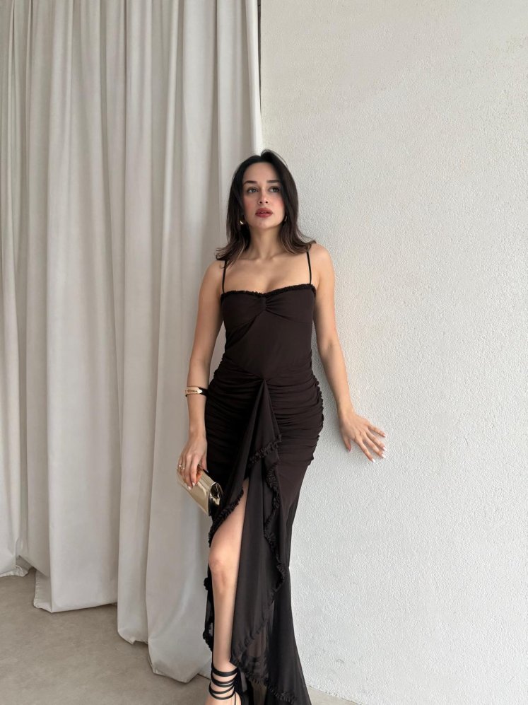 MESSY Maxi Elbise 8973 - Acı Kahve - Mooi Butik