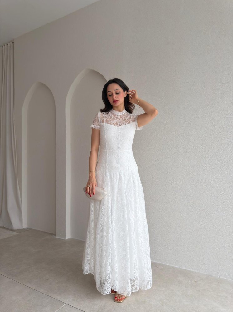 MİELE Dantel Detaylı Maxi Elbise 6644 - Beyaz - Mooi Butik