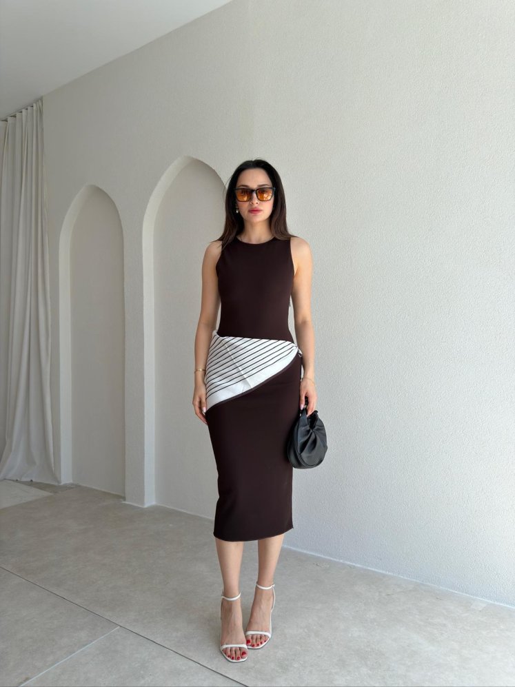 MİGUEL Midi Elbise 5472 - Acı Kahve - Mooi Butik