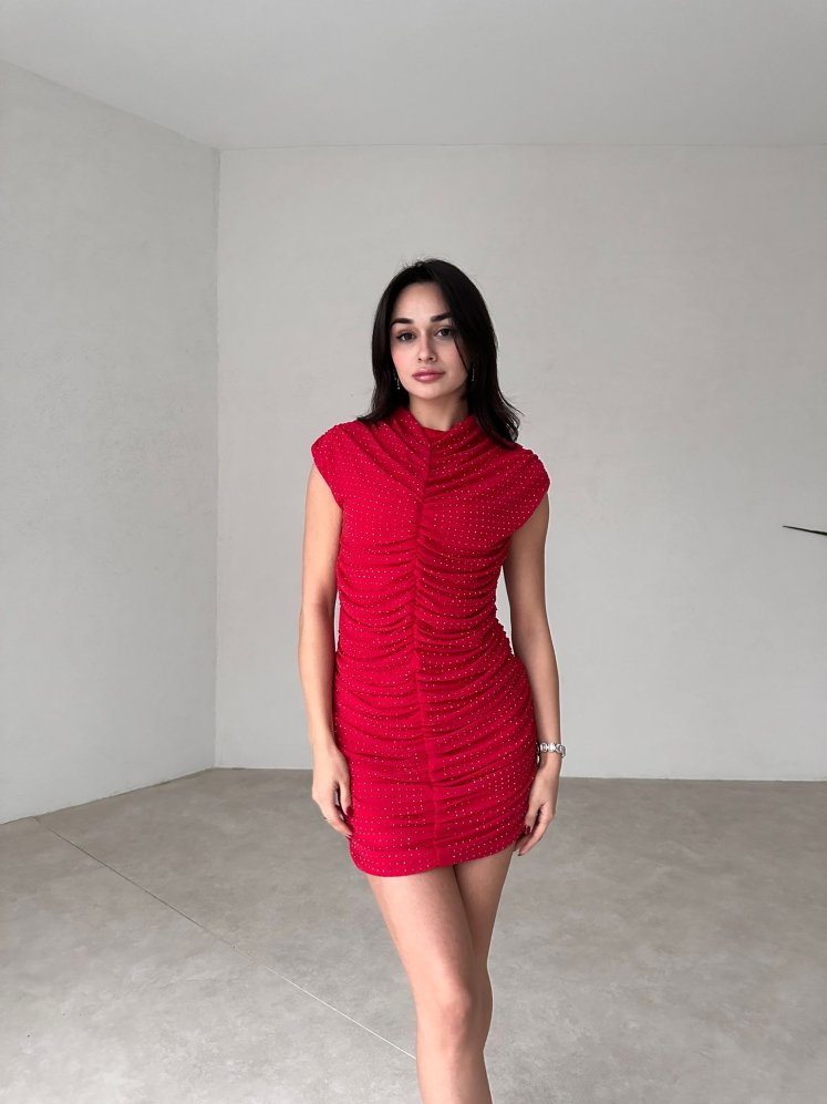 Mini Puantiyeli WACLAW Elbise 4366 - Kırmızı - Mooi Butik