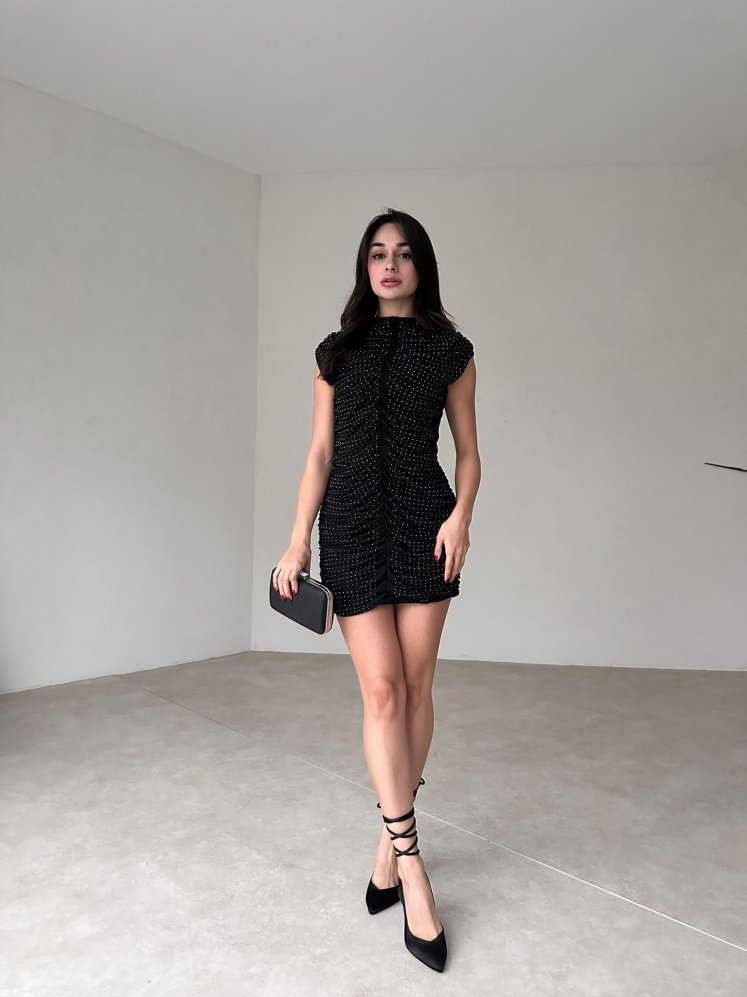 Mini Puantiyeli WACLAW Elbise 4366 - Siyah - Mooi Butik