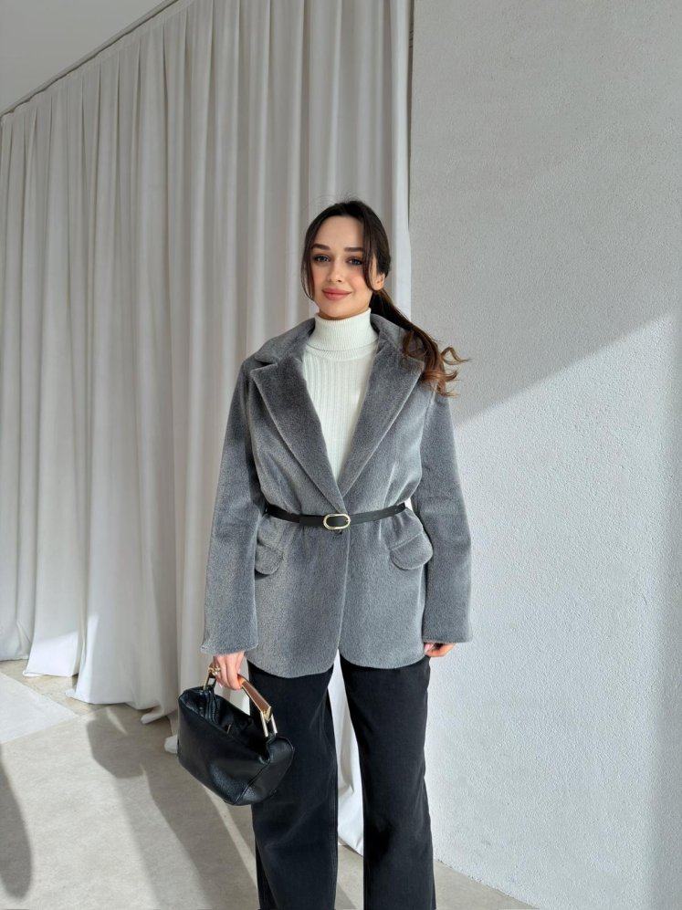  MİNORE Kemerli Ceket 8726 - Füme - Mooi Butik