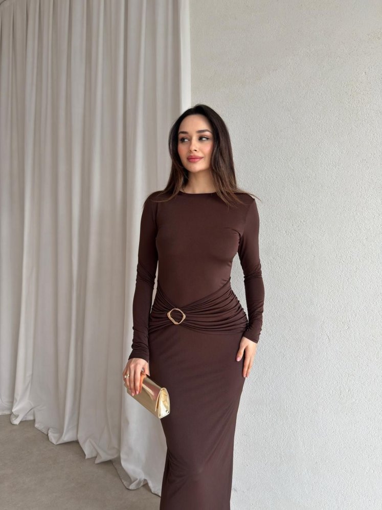 MİRAGE Maxi Elbise 8897 - Acı Kahve - Mooi Butik