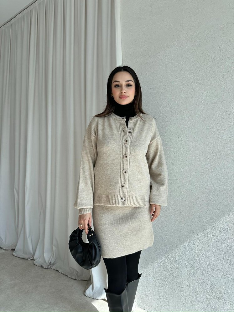 MİRELA Triko Takım 8272 - Krem - Mooi Butik