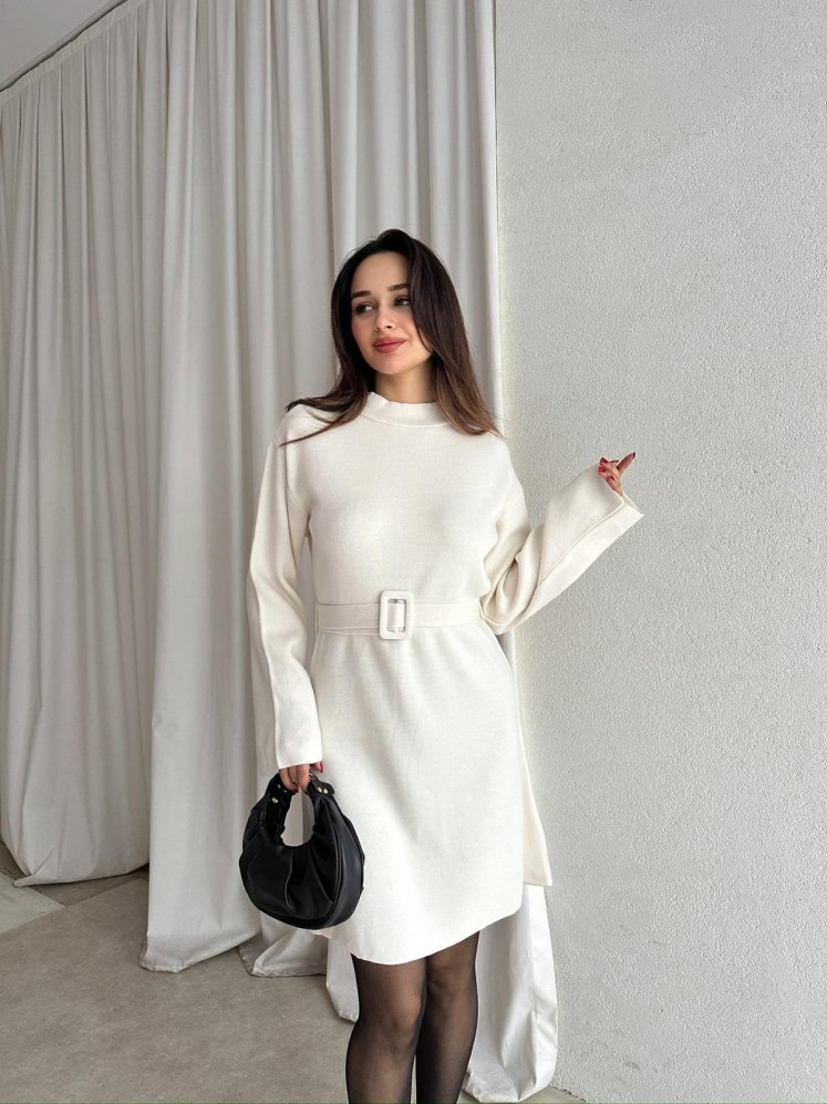 MİU Triko Mini Elbise 8615 - Beyaz - Mooi Butik