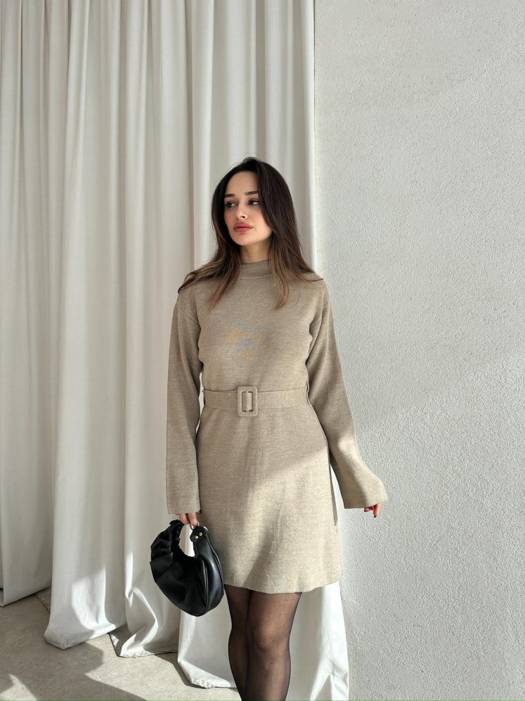 MİU Triko Mini Elbise 8615 - Vizon - Mooi Butik