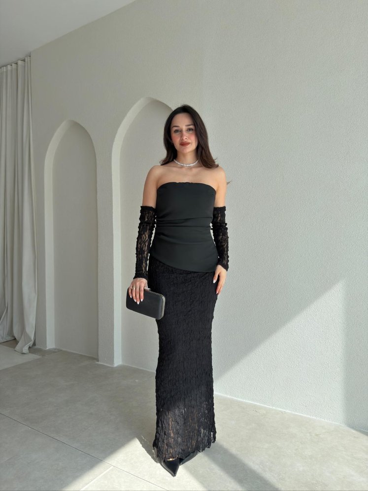 MOİRA Dantelli Maxi Elbise 9985 - Siyah - Mooi Butik