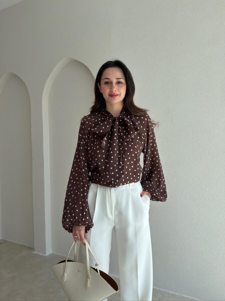 MOLENE Puantiyeli Bluz 9845 - Acı Kahve - Mooi Butik