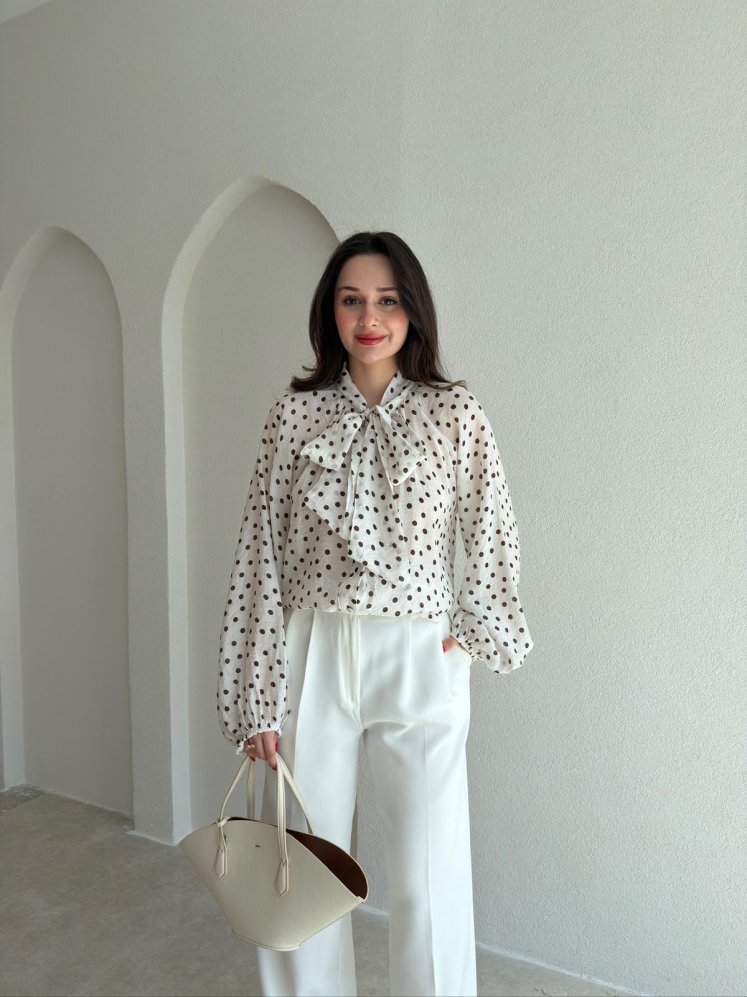 MOLENE Puantiyeli Bluz 9845 - Beyaz - Mooi Butik
