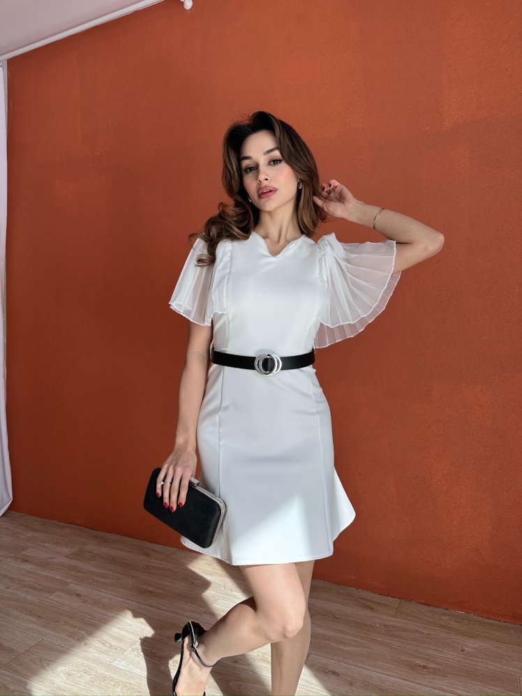 MOMENTO Mini Elbise 8594 - Beyaz - Mooi Butik