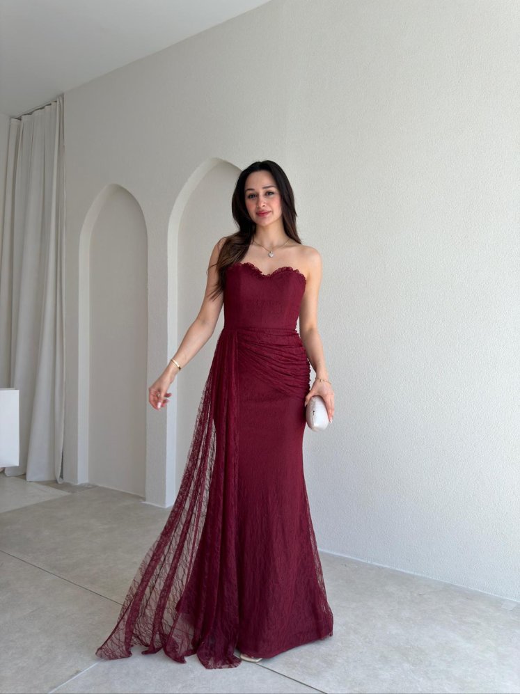MONACO Straplez Maxi Elbise 1795 - Bordo - Mooi Butik