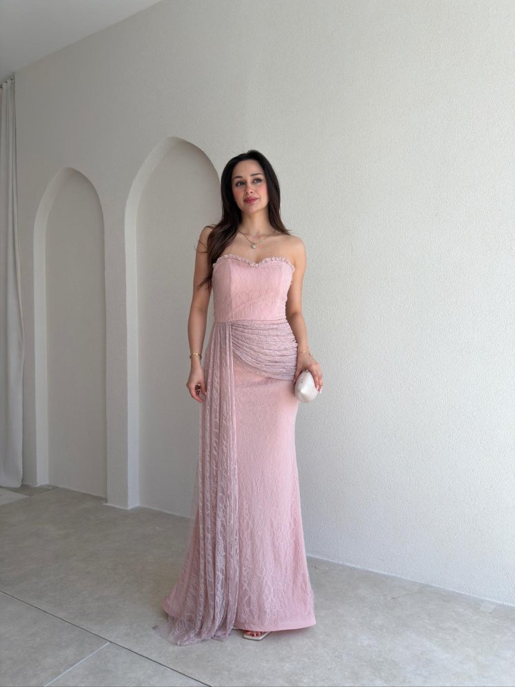 MONACO Straplez Maxi Elbise 1795 - Pudra - Mooi Butik