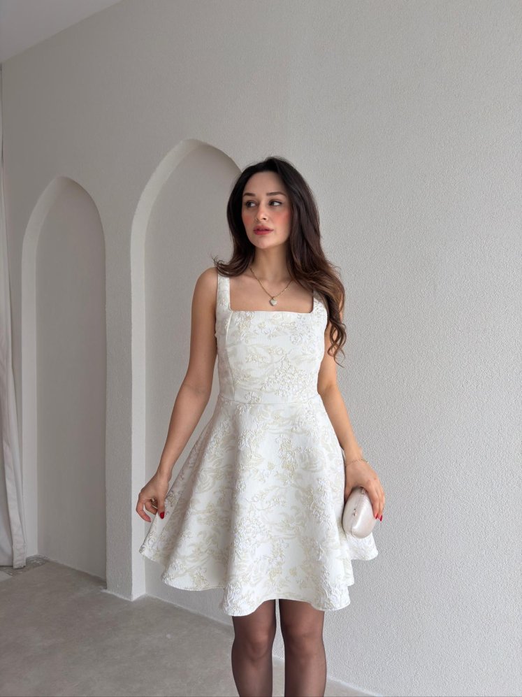 MONDER Mini Elbise 8828 - Beyaz - Mooi Butik