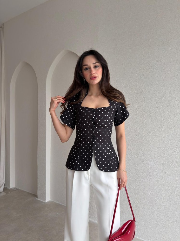 MONİLA Puantiyeli Ceket 6891 - Siyah - Mooi Butik