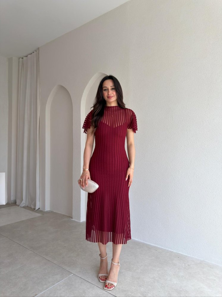 MONKEY Midi Elbise 5513 - Bordo - Mooi Butik