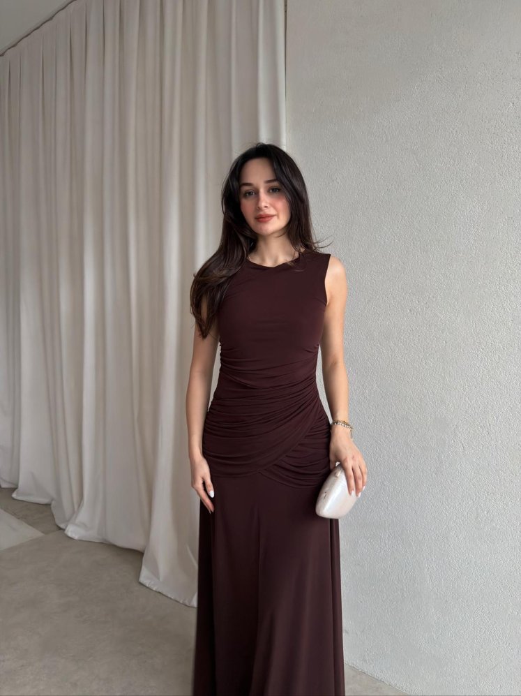  MORONİ Maxi Elbise 8829 - Acı Kahve - Mooi Butik