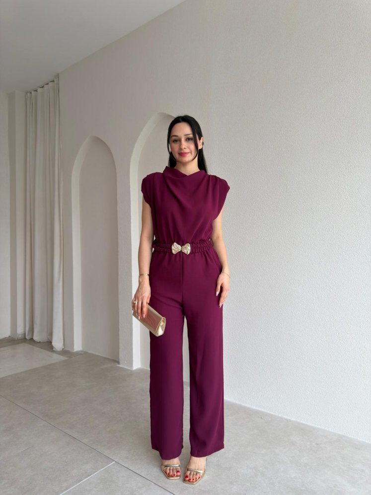 MORRİS Kemerli Tulum 4207 - Mürdüm - Mooi Butik