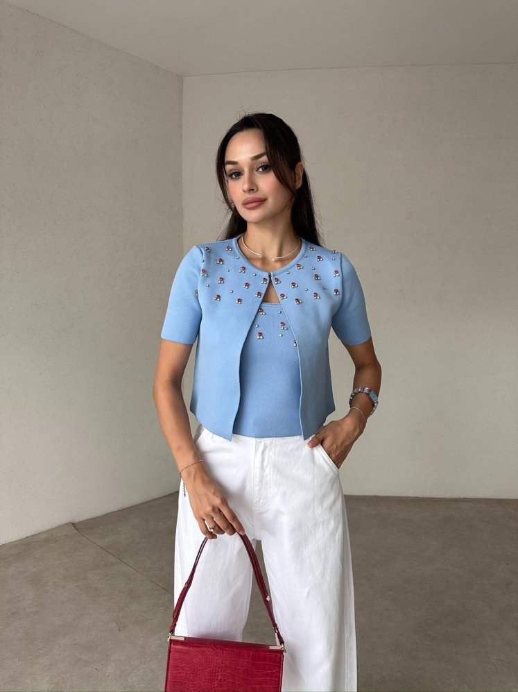 MORRİSON Crop-Hırka Takım 4396 - Mavi - Mooi Butik