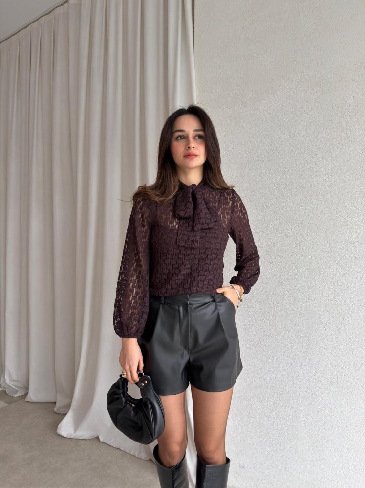 MOUR Dantelli Bluz 8166 - Acı Kahve - Mooi Butik