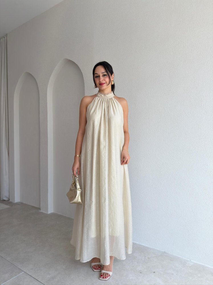 MOVE Maxi Elbise 0066 - Krem Rengi - Mooi Butik