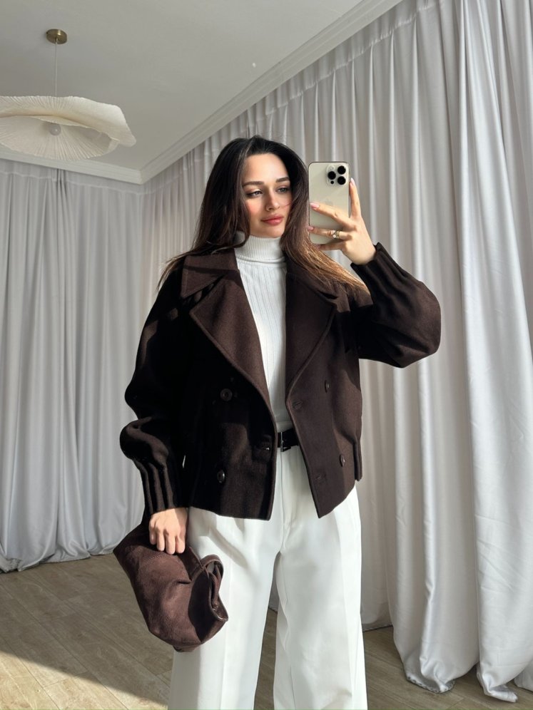 MOYA Kısa Kaşe Ceket 1659 - Acı Kahve - Mooi Butik