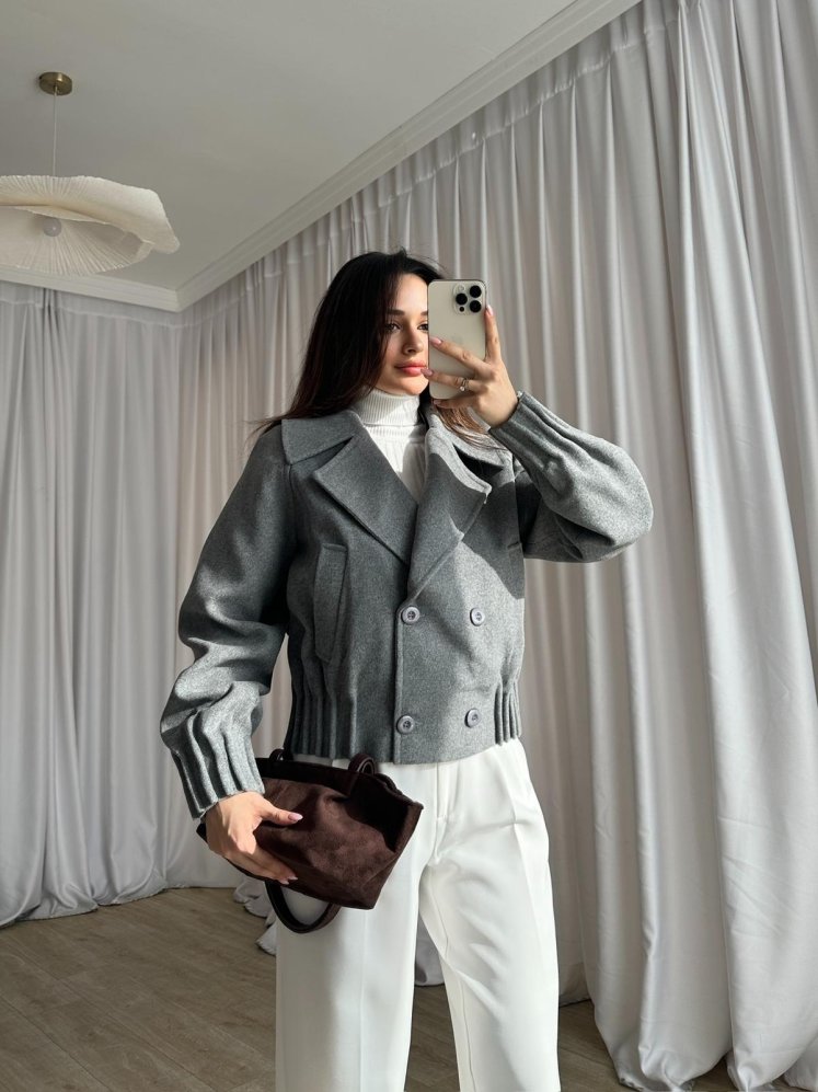 MOYA Kısa Kaşe Ceket 1659 - Gri - Mooi Butik