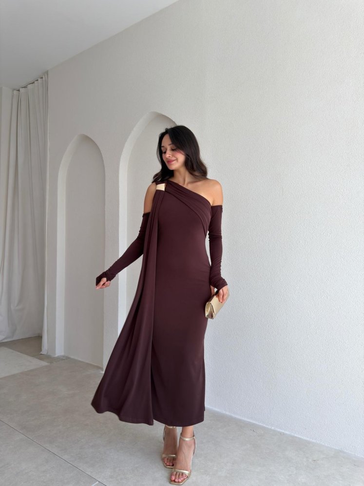 NACHOS Midi Elbise 4015 - Acı Kahve - Mooi Butik