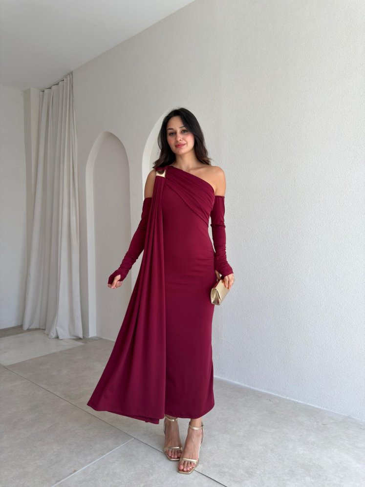 NACHOS Midi Elbise 4015 - Bordo - Mooi Butik