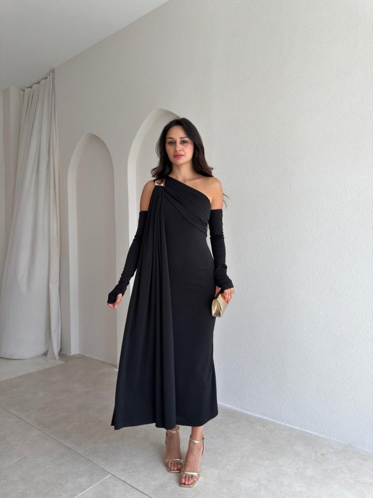 NACHOS Midi Elbise 4015 - Siyah - Mooi Butik