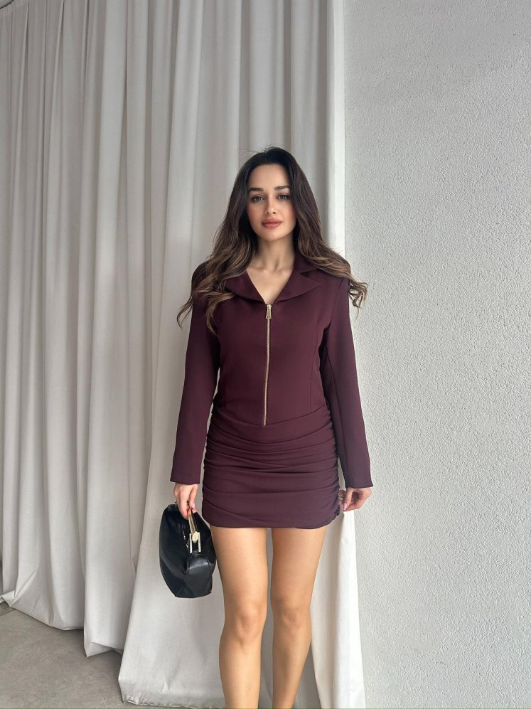 NARİSSA Fermuarlı Mini Elbise 9300 - Bordo - Mooi Butik