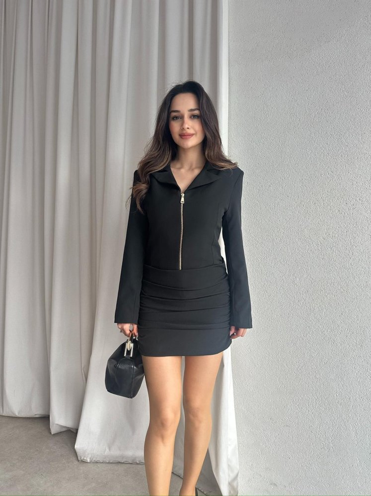 NARİSSA Fermuarlı Mini Elbise 9300 - Siyah - Mooi Butik