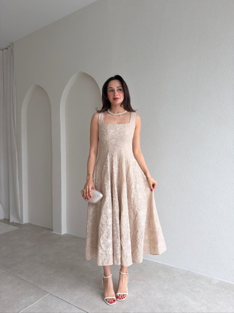 NARROW Midi Elbise 1808 - Vizon - Mooi Butik