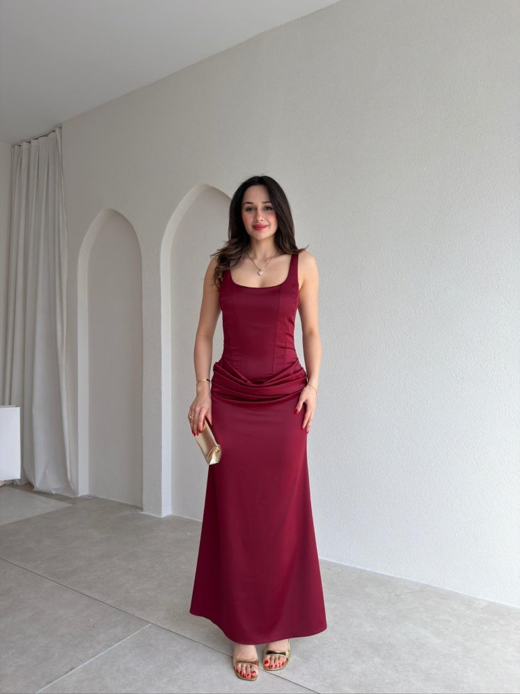 NEAL Maxi Elbise 4998 - Bordo - Mooi Butik