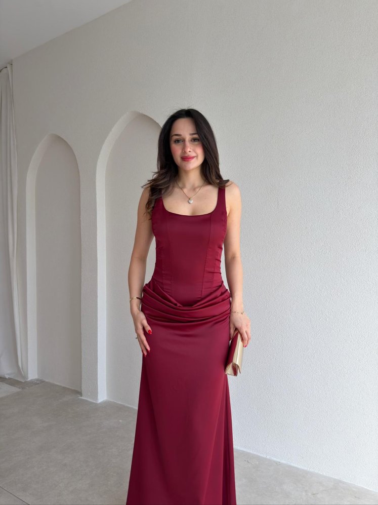 NEAL Maxi Elbise 4998 - Bordo - Mooi Butik