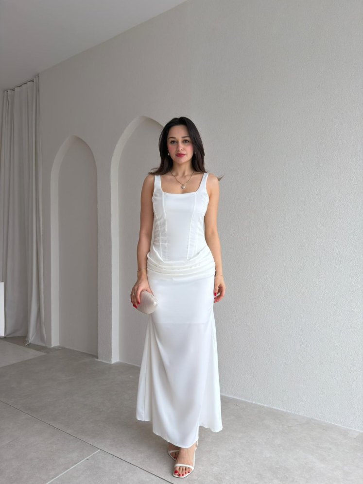 NEAL Maxi Elbise 4998 - Beyaz - Mooi Butik