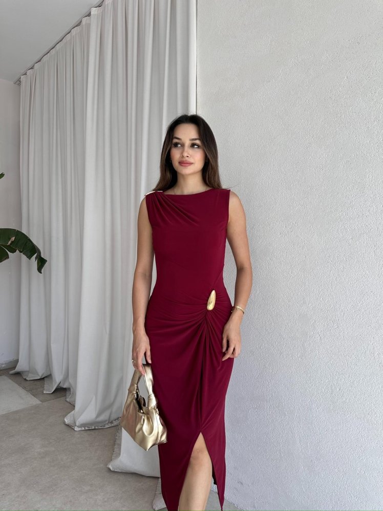 NEMESİS Midi Elbise 8136 - Bordo - Mooi