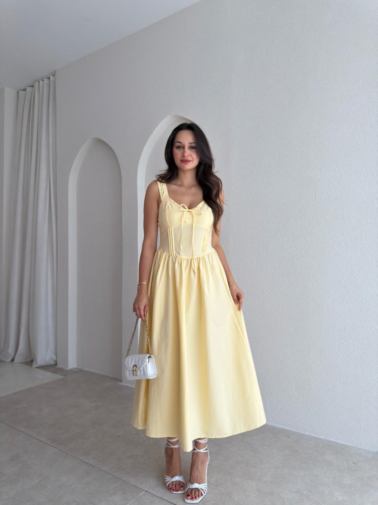 NESSA Midi Elbise 3779 - Sarı - Mooi Butik