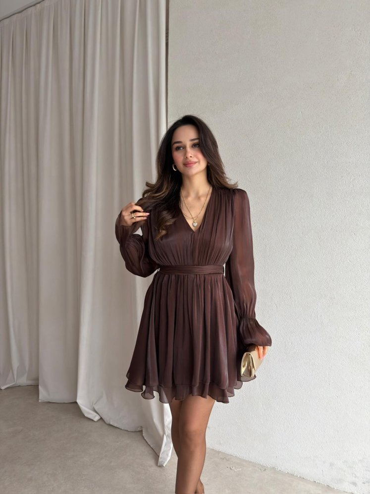 NEVER Mini Elbise 3648 - Acı Kahve - Mooi Butik