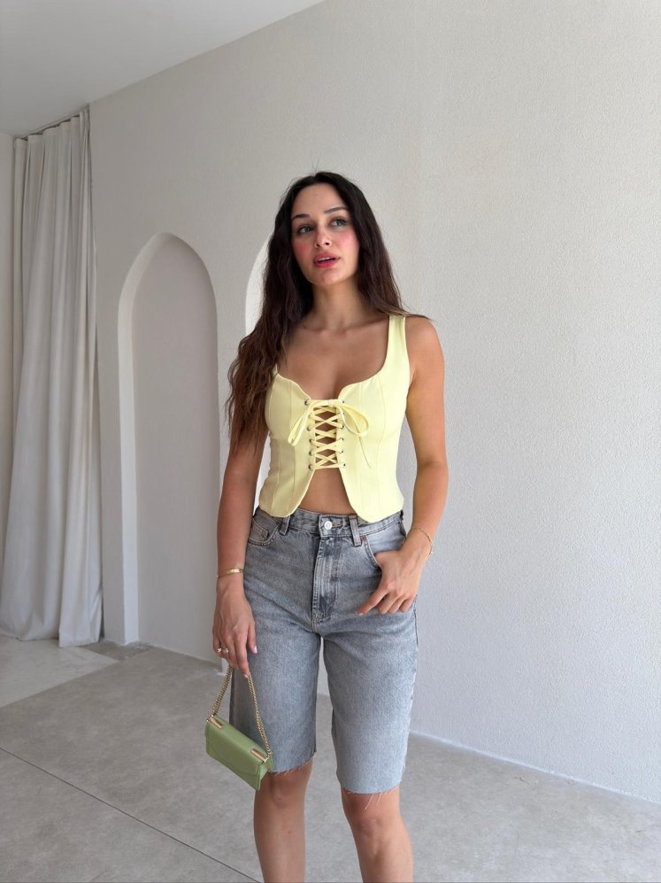 NEWTON Bağlama Detaylı Bluz 3487 - Sarı - Mooi Butik